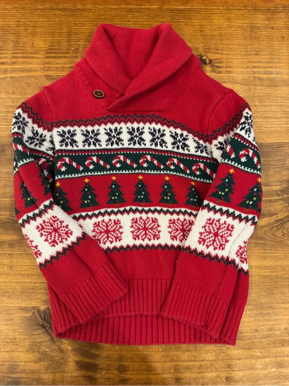 The Children's Place Red Fair Isle Turtleneck Sweater with Green Accents